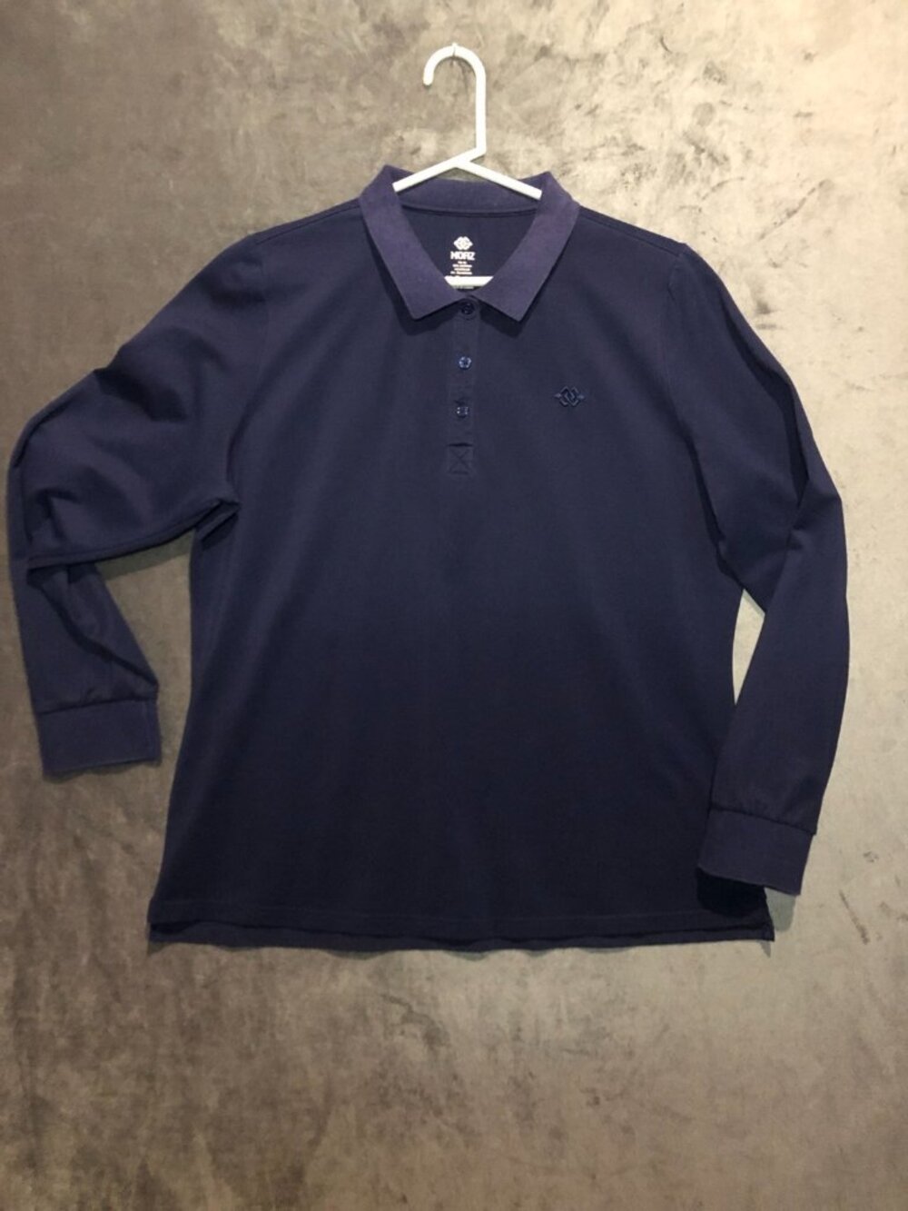 MoFiz Men's Long Sleeve Lightweight Collared 3 Button Polo Navy Blue XLarge